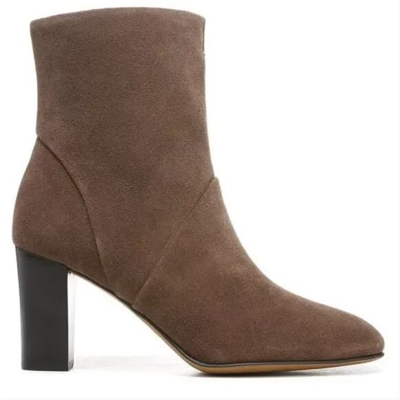 Franco Sarto L-PIA Suede Boots 8 NWOT Zipper Ankle Boots Nougat Beige Taupe - Picture 2 of 8